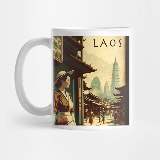 Laos Woman Vintage Travel Art Poster by OldTravelArt